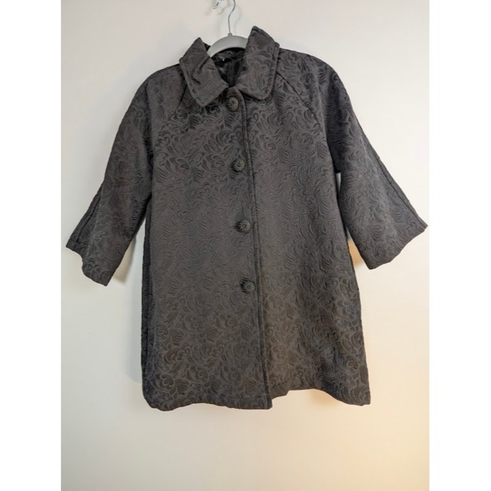 Ambition Floral‎ Matelassé Car Coat Women Medium Charcoal Grey/Black